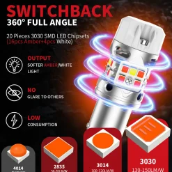 1157 2057 LED Front Turn Signal Bulbs CanBus-Ready Switchback | T3 Series