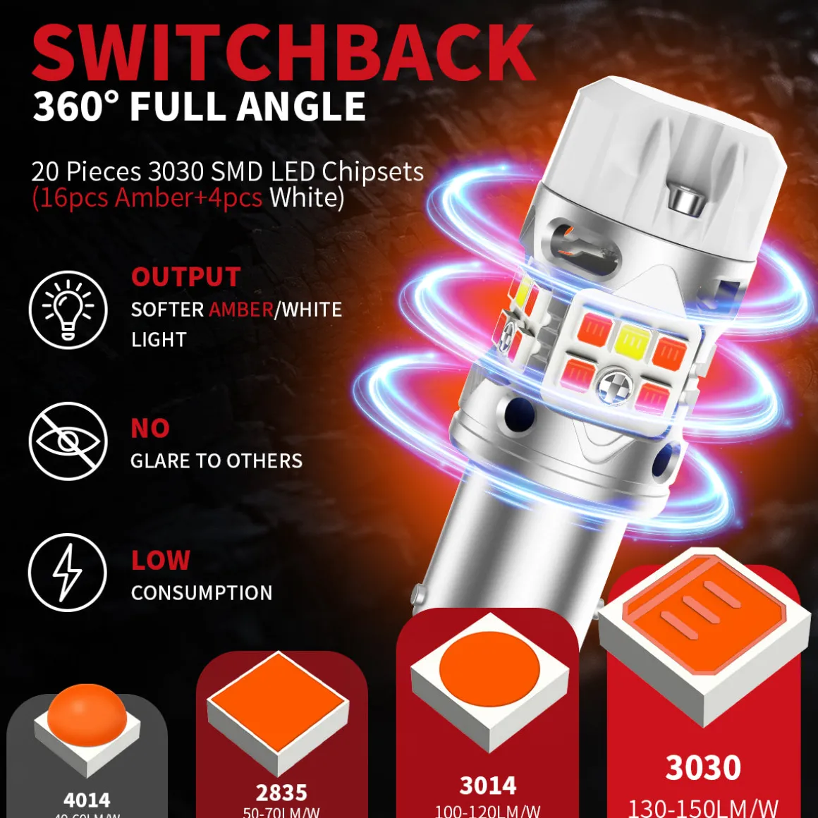 1157 2057 LED Front Turn Signal Bulbs CanBus-Ready Switchback | T3 Series
