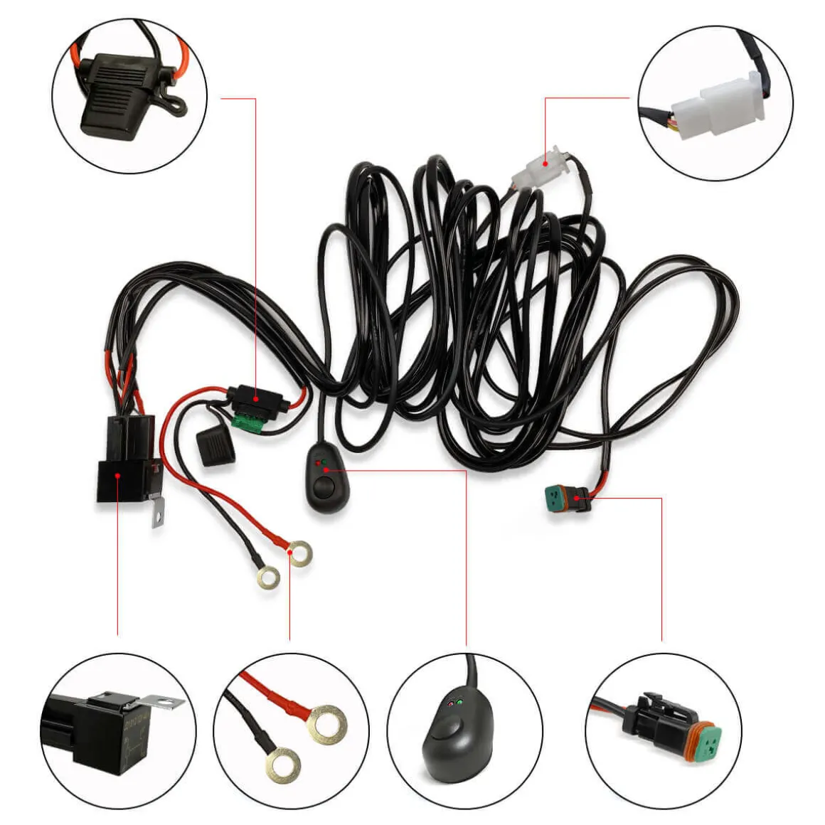 LED Light Bars Wiring Harness with DT Connector - 1 Lead