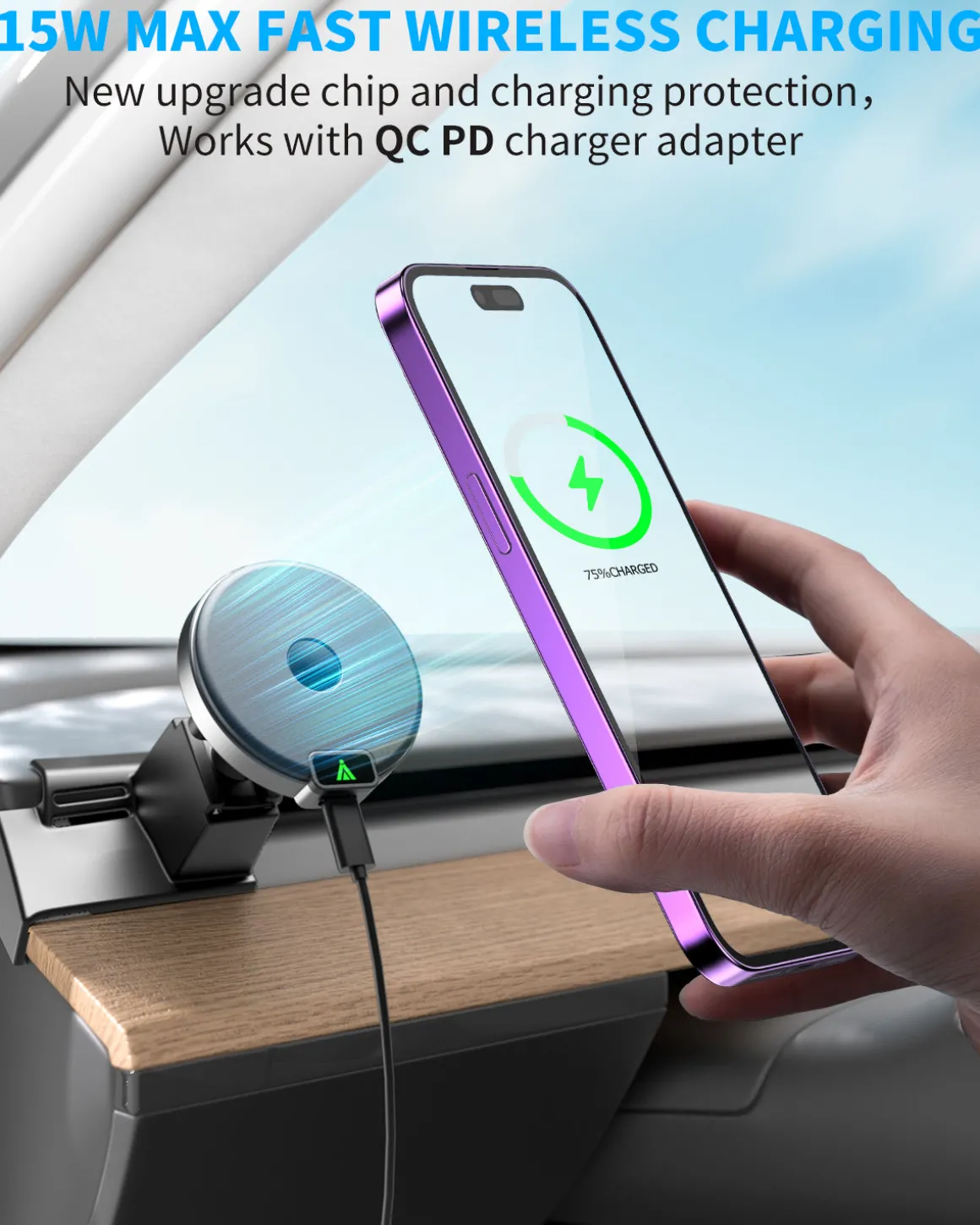 Magnetic Wireless Car Charger, Specific Phone Mount for 2021 Tesla Model 3 Model Y, 15W Max Fast Charging for iPhone 14 13 12 Series Compatible with MagSafe Case
