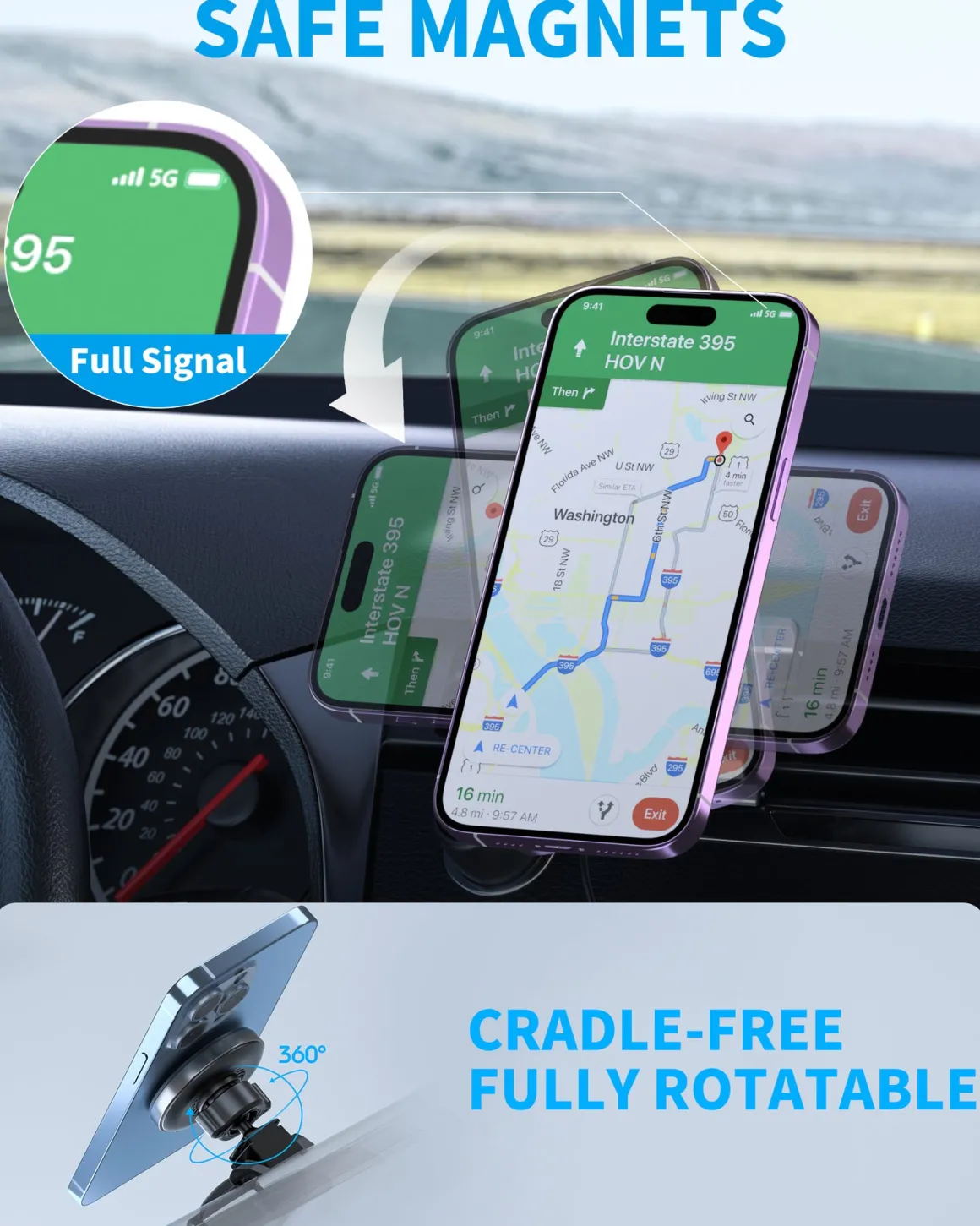 Magnetic Wireless Car Charger, Specific Phone Mount for Ford Mustang 2015-2021, 15W Max Fast Charging for iPhone 14 13 12 Series Compatible with MagSafe Case