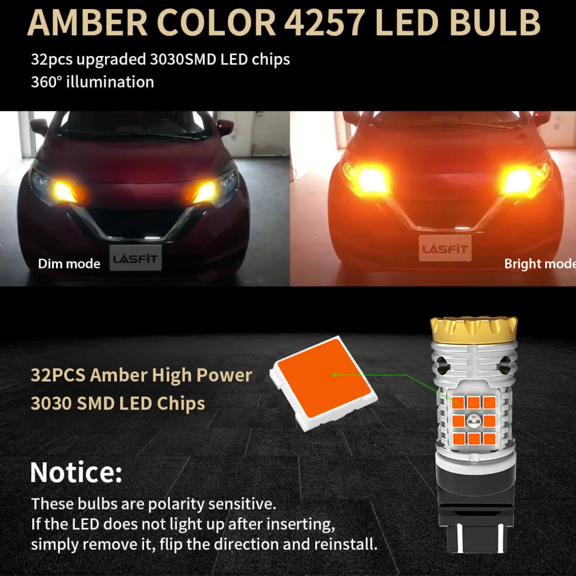 4257 4257NA CANBUS Error Free LED Turn Signal Light Anti Hyper Flash | Amber Yellow, 2 Bulbs
