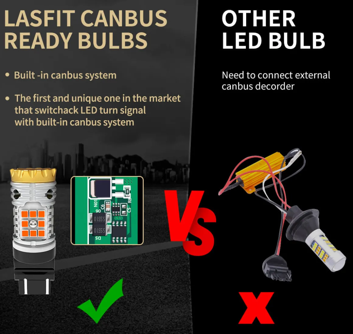 4257 4257NA CANBUS Error Free LED Turn Signal Light Anti Hyper Flash | Amber Yellow, 2 Bulbs