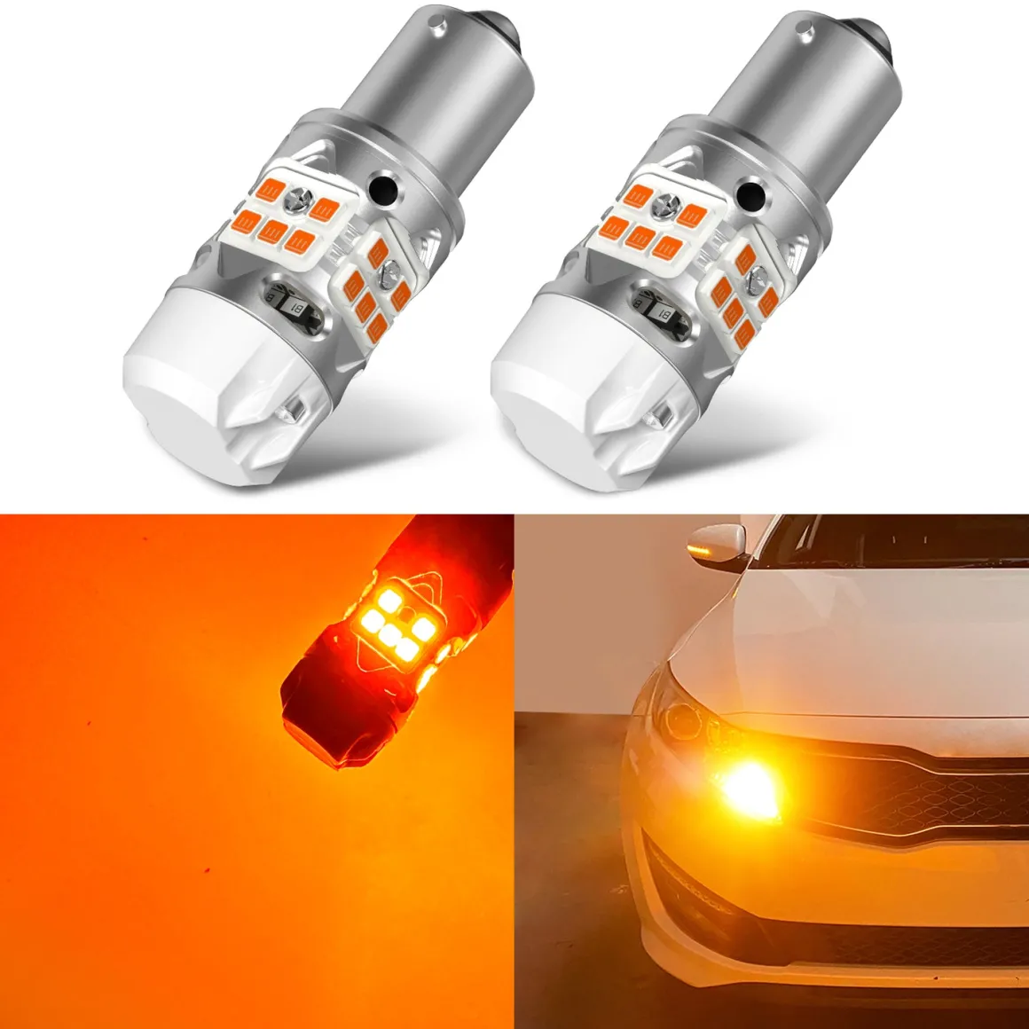 1156 P21W LED Turn Signal Bulbs CanBus-Ready Amber | T3 Series