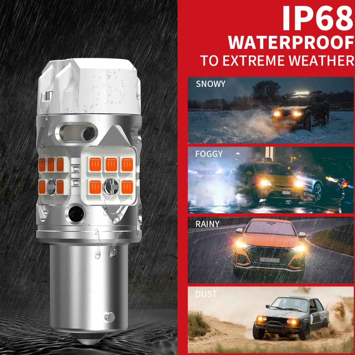1156 P21W LED Turn Signal Bulbs CanBus-Ready Amber | T3 Series