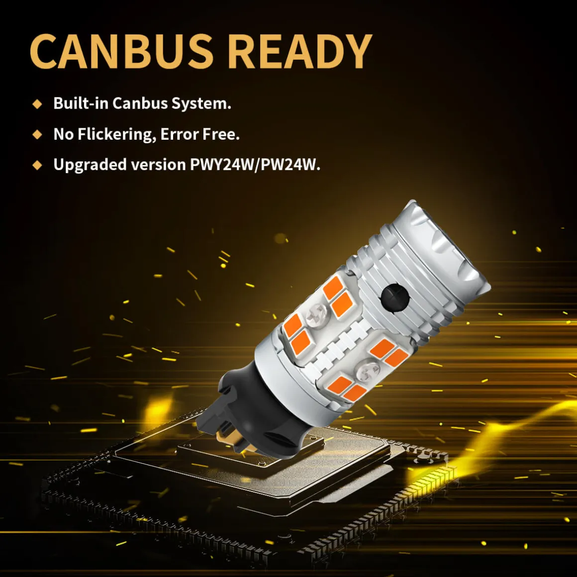 PWY24W PW24W CANBUS Anti Hyper Flash LED Turn Signal Lights Blinker Bulbs | Amber Yellow, 2 Bulbs
