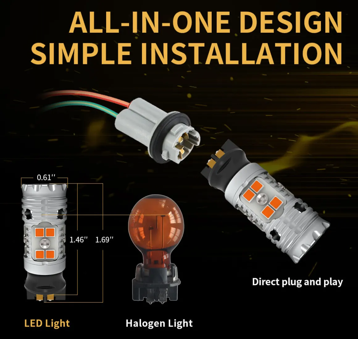 PWY24W PW24W CANBUS Anti Hyper Flash LED Turn Signal Lights Blinker Bulbs | Amber Yellow, 2 Bulbs