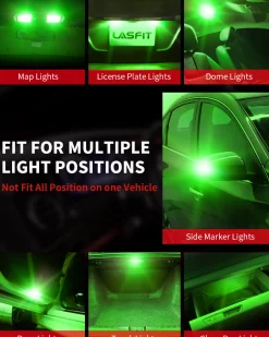 2825 194 168 T10 CANBUS Error Free LED Map Dome Trunk Side Marker Lights | Green, 2 Bulbs