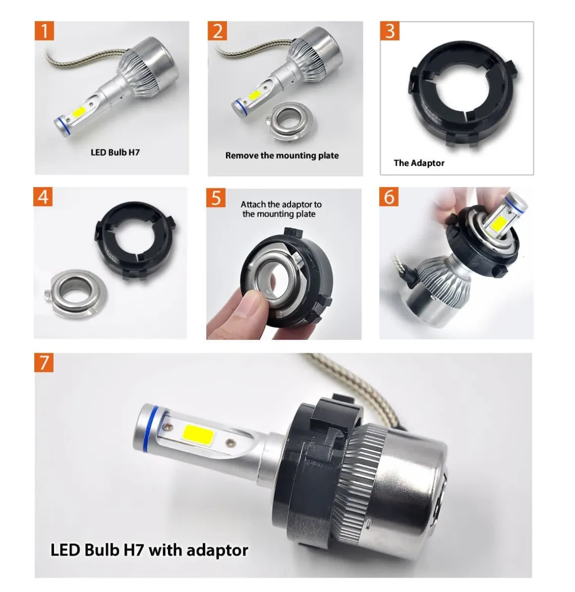 TK109 2x H7 LED Bulb Holder Adapter Retainer Fit for Volkswagen Golf