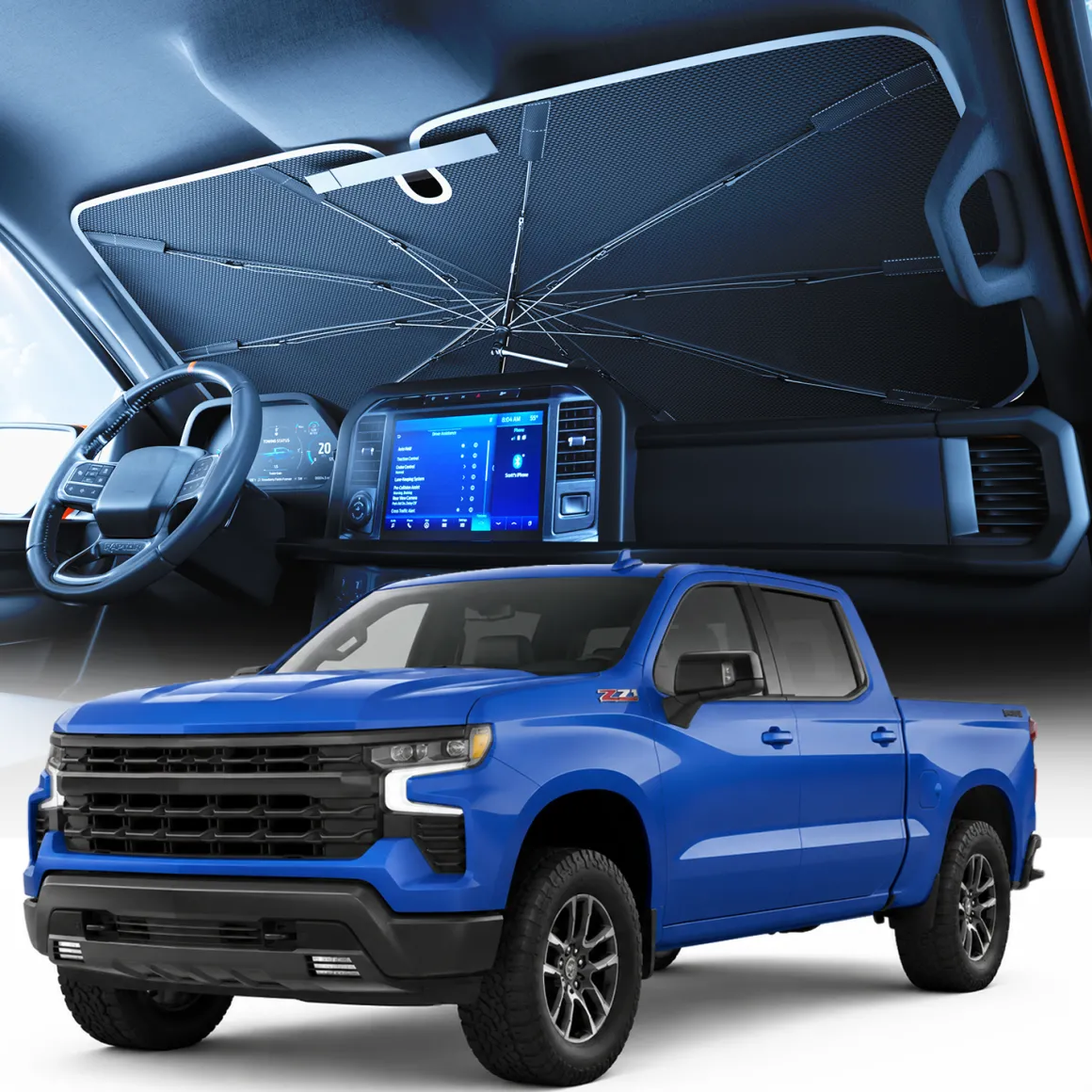 Weektic Windshield Sun Shade Umbrella for 2014-2026 Chevrolet Silverado 1500/2500/3500/EV