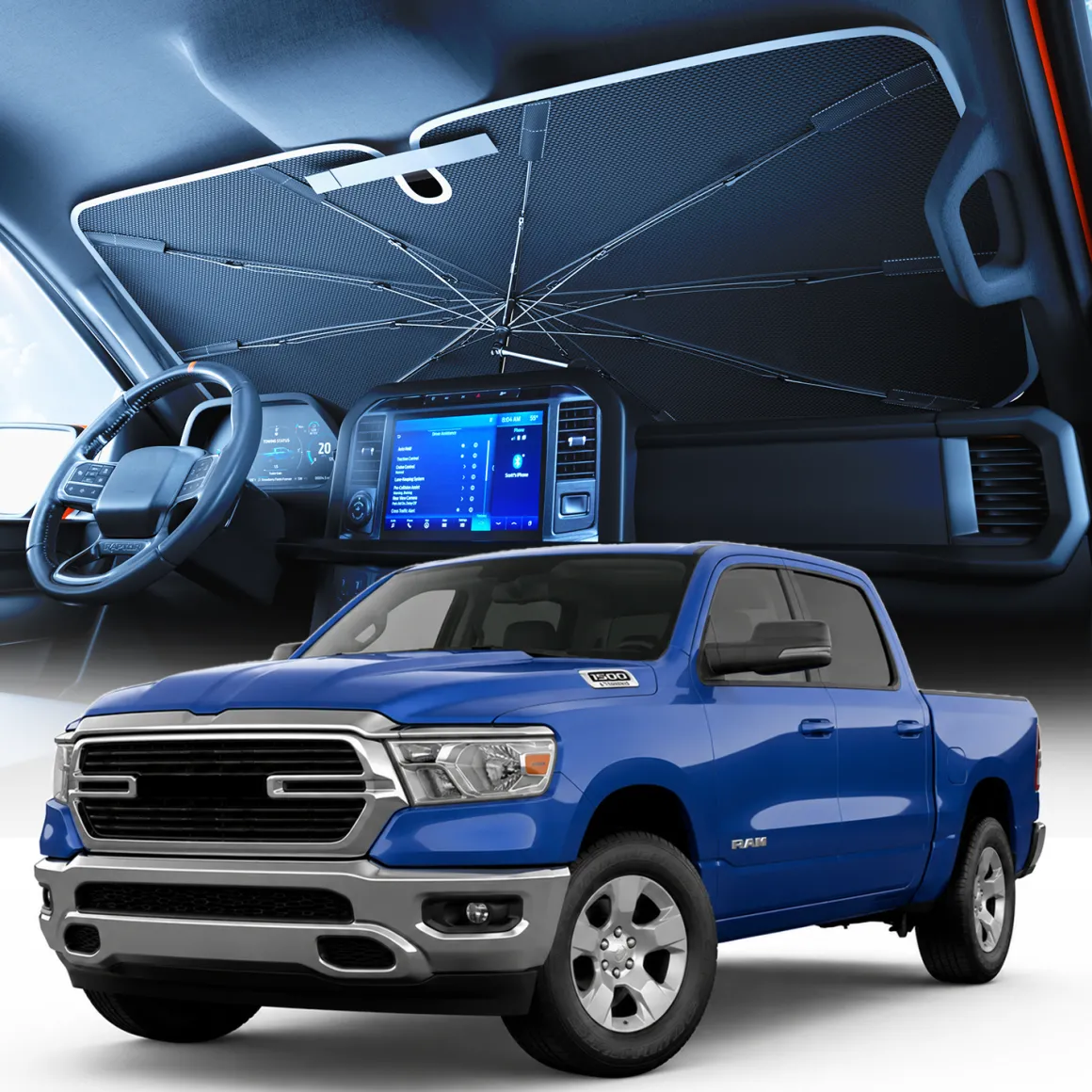 Weektic Windshield Sun Shade Umbrella for 2009-2026 Ram 1500/2500/3500/1500 Classic
