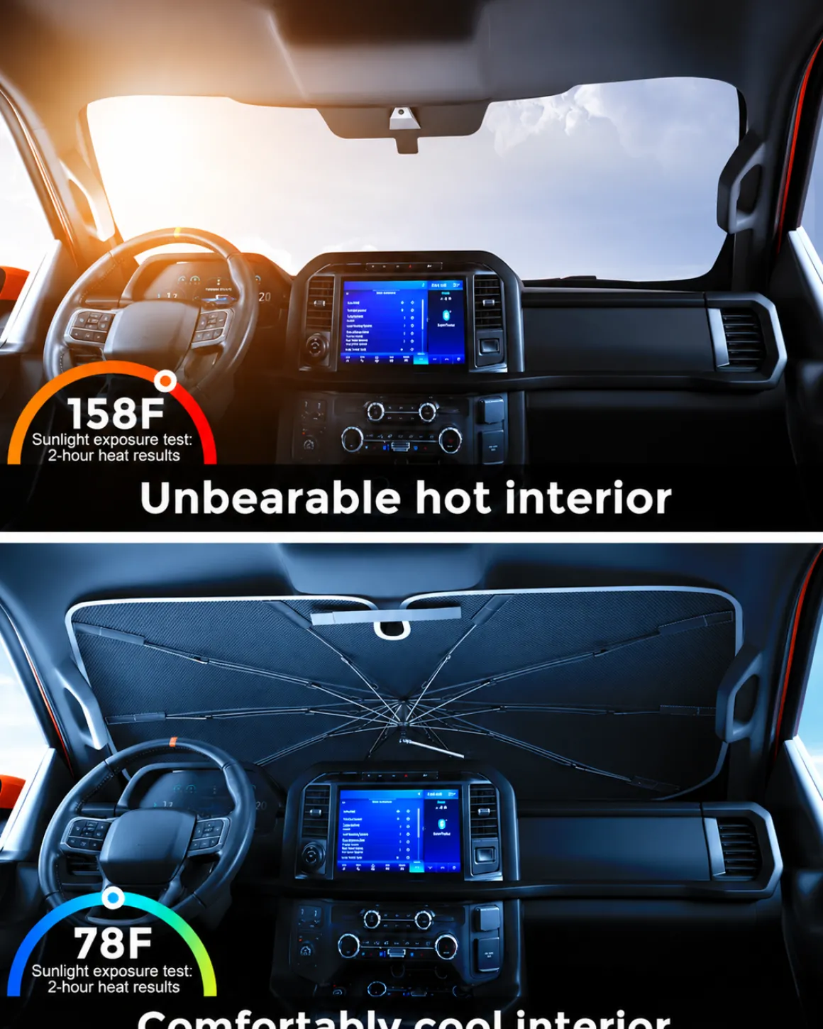 Weektic Windshield Sun Shade Umbrella for 2015-2026 Ford F-150/F-150 Lightning/F-250/F-350