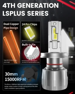130W 9003 H4 HB2 LS Plus Series | 13,000LM 6000K LED Bulbs