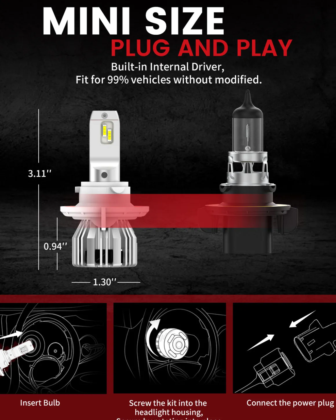 50W H13 9008 LC Plus Series | 5,000LM 6000K LED Bulbs