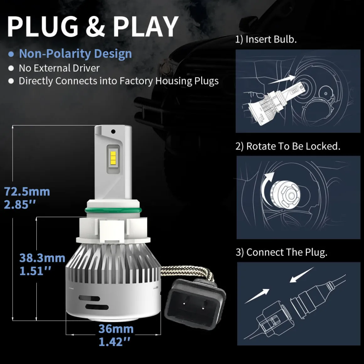 60W 5202 2504 PSX24W LA Plus Series | 6,000LM 6000K LED Fog Light Bulbs