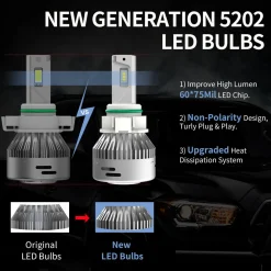 60W 5202 2504 PSX24W LA Plus Series | 6,000LM 6000K LED Fog Light Bulbs