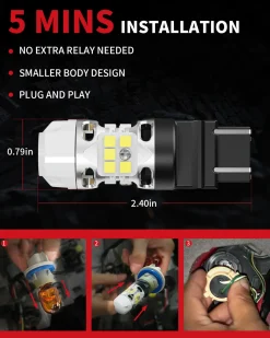 WT21W LED Reverse Bulbs CanBus-Ready White | T3 Series