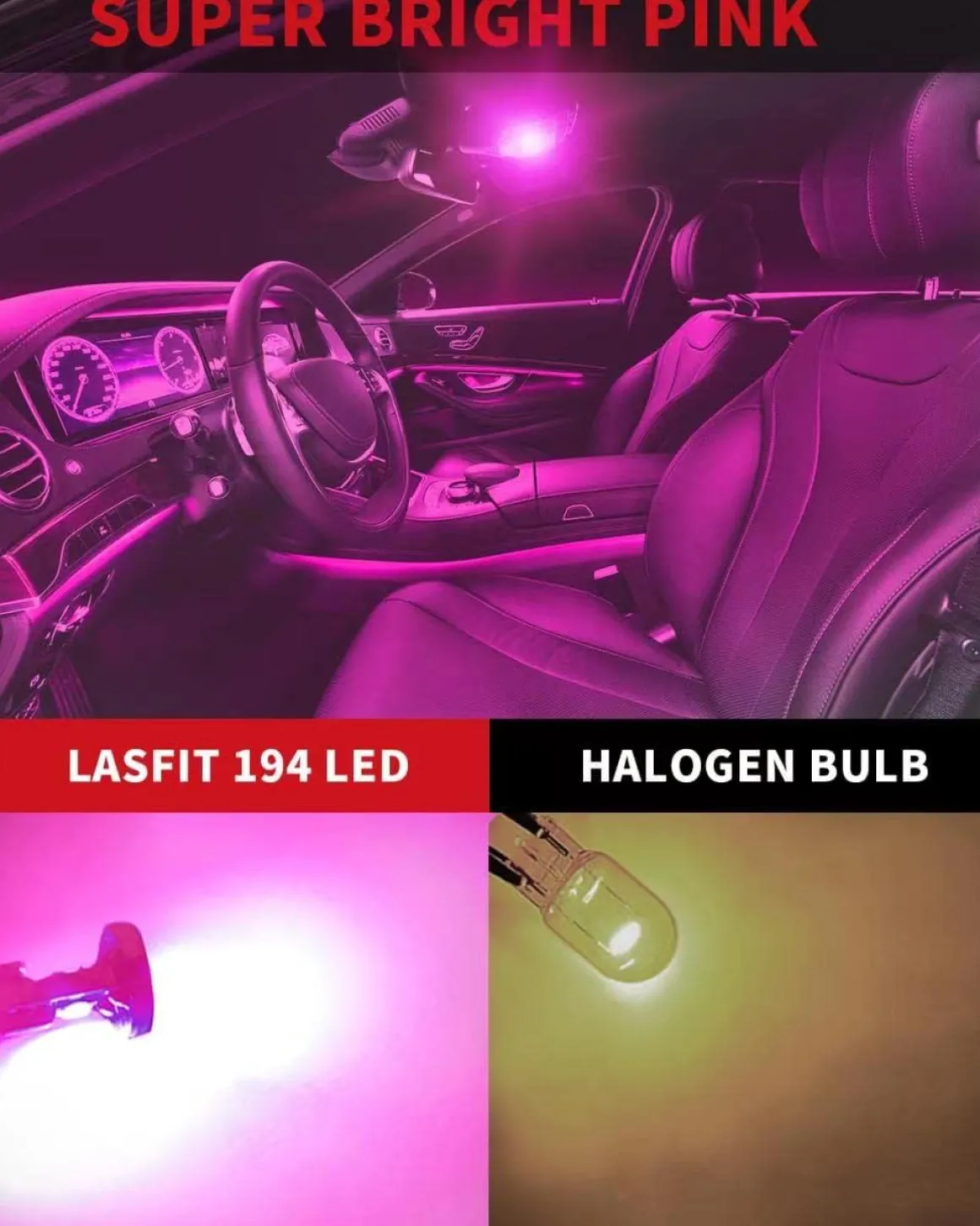 W5W 194 168 158 CANBUS Error Free LED Dome Map Trunk License Plate Lights | Pink Purple, 2 Bulbs
