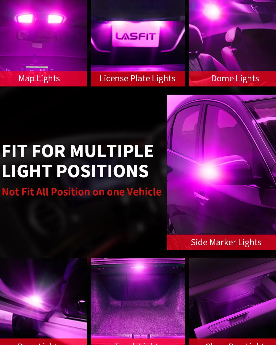 W5W 194 168 158 CANBUS Error Free LED Dome Map Trunk License Plate Lights | Pink Purple, 2 Bulbs