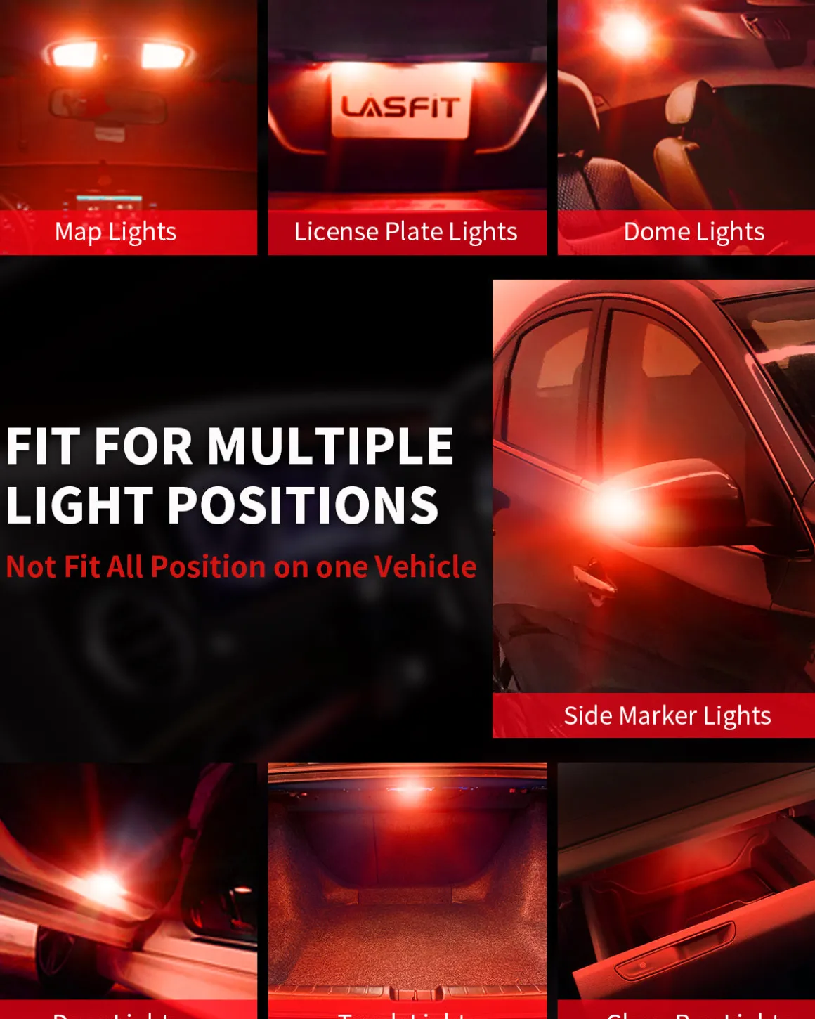 194 168 W5W CANBUS Error Free LED Third Brake Tail Light, Side Marker Bulbs | Brilliant Red, 2 Bulbs