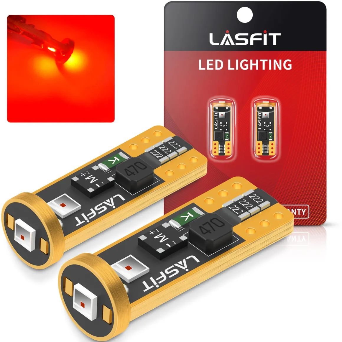 194 168 W5W CANBUS Error Free LED Third Brake Tail Light, Side Marker Bulbs | Brilliant Red, 2 Bulbs