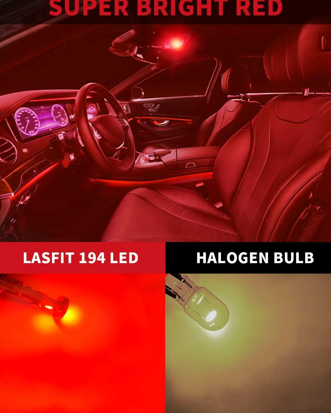 194 168 W5W CANBUS Error Free LED Third Brake Tail Light, Side Marker Bulbs | Brilliant Red, 2 Bulbs