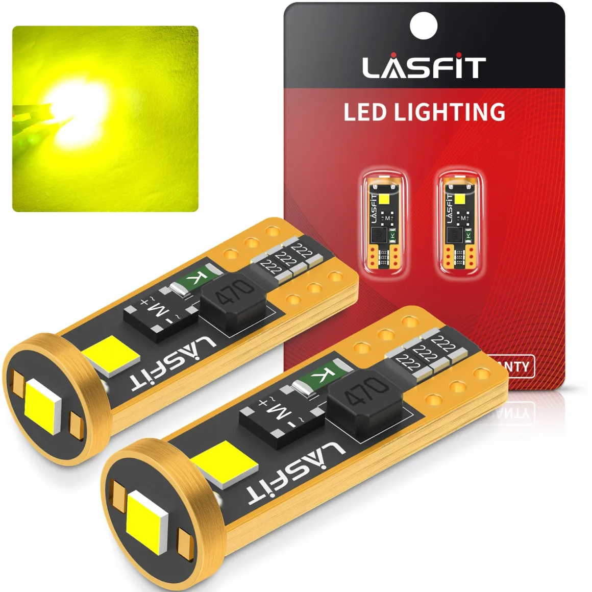 194 168 W5W LED CANBUS Error Free Interior Door Dome Map Trunk Lights | Golden Yellow, 2 Bulbs
