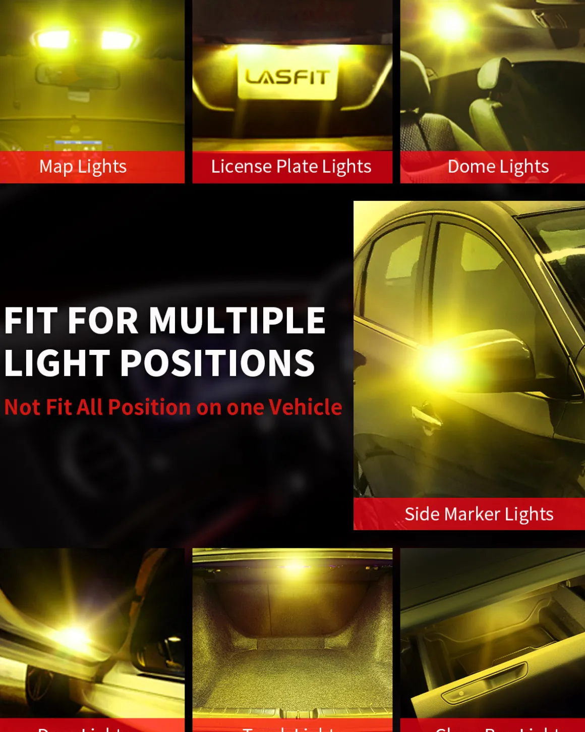194 168 W5W LED CANBUS Error Free Interior Door Dome Map Trunk Lights | Golden Yellow, 2 Bulbs