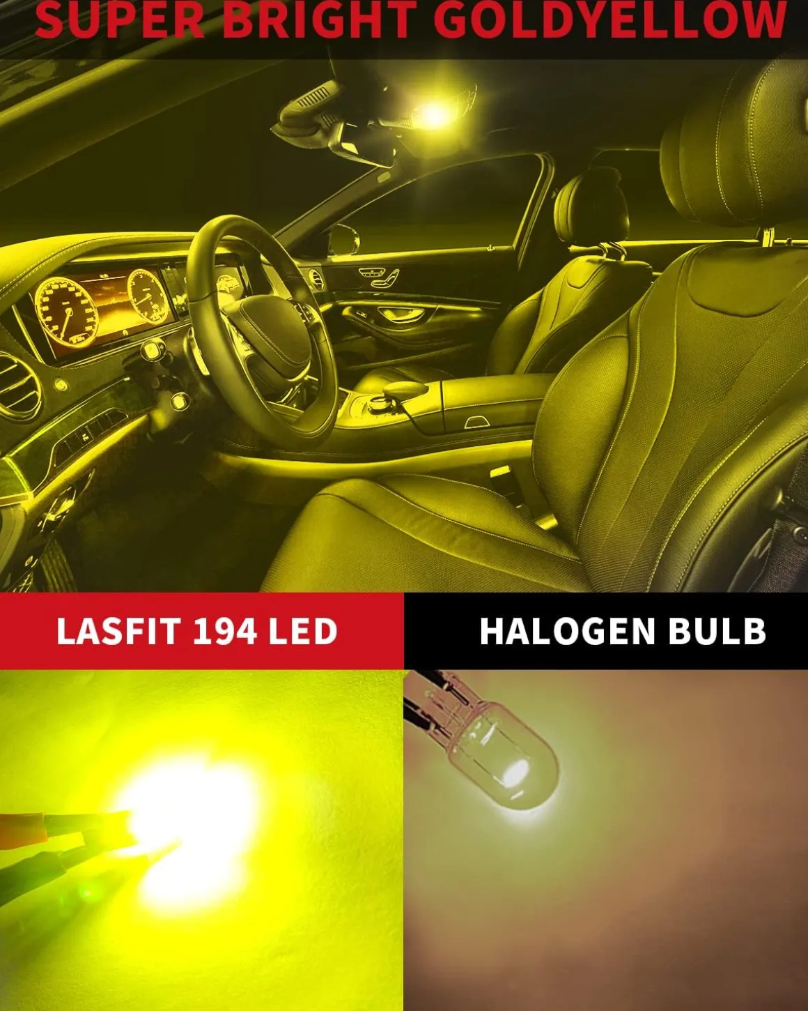 194 168 W5W LED CANBUS Error Free Interior Door Dome Map Trunk Lights | Golden Yellow, 2 Bulbs
