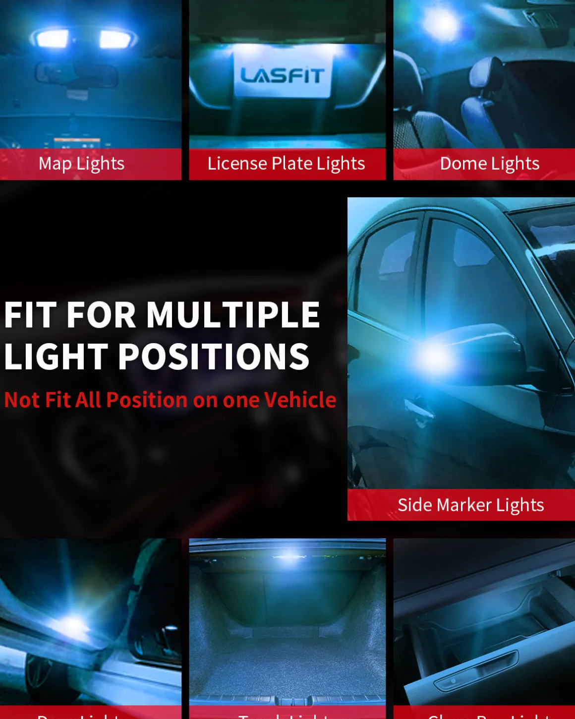 158 192 194 168 W5W LED Dome Map Trunk Side Marker Lights | Ice Blue, 2 Bulbs